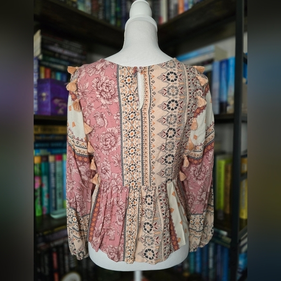 Bohemian Floral Print Blouse - Pink and Cream - Picture 7 of 10